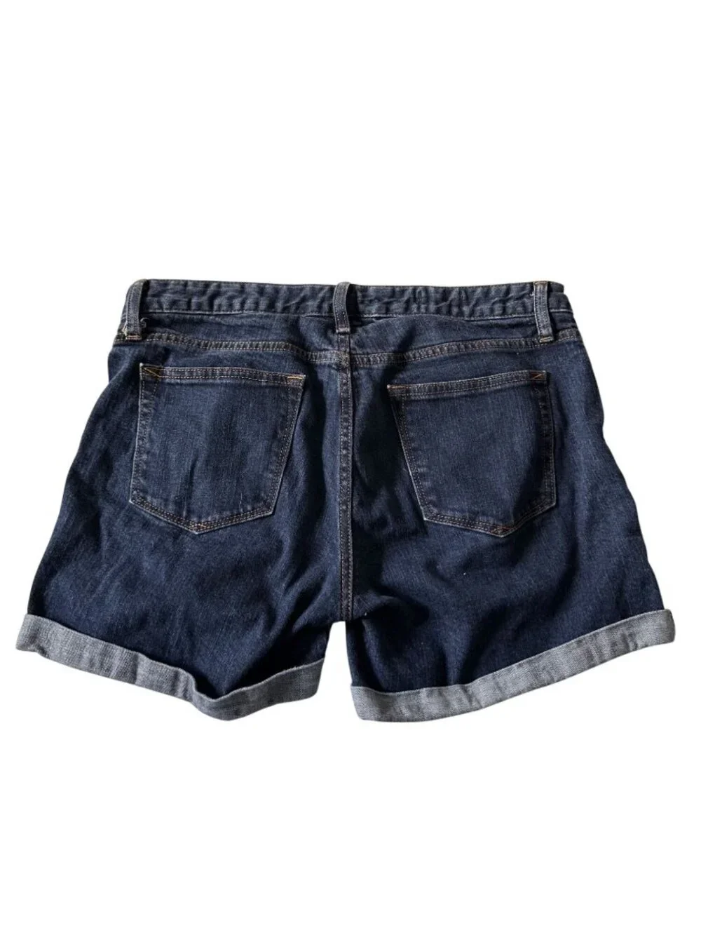 Gap 1969 Real Straight Denim Shorts 31 Indigo Rinse Mid Rise Cuffed Stretch